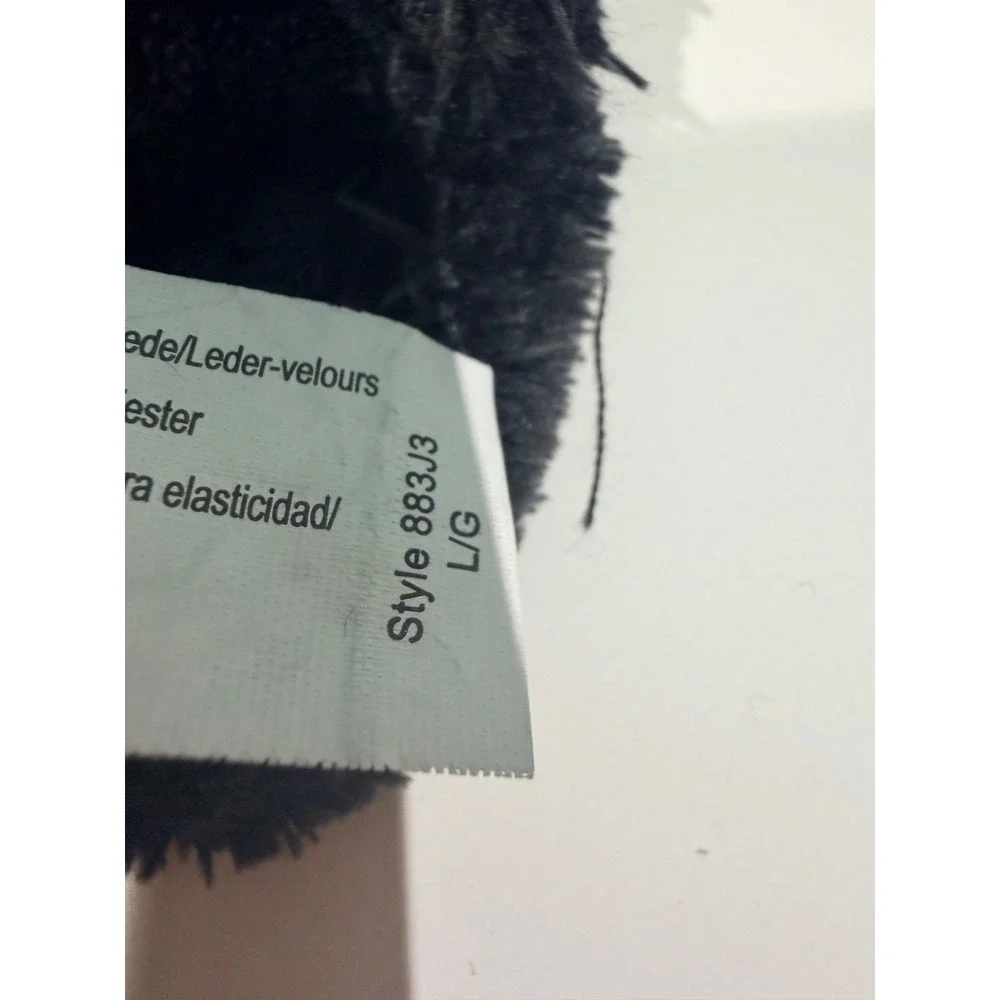 Womens Black Genuine Suede Leather Gloves Faux Fur Trim Winter Large 883J3